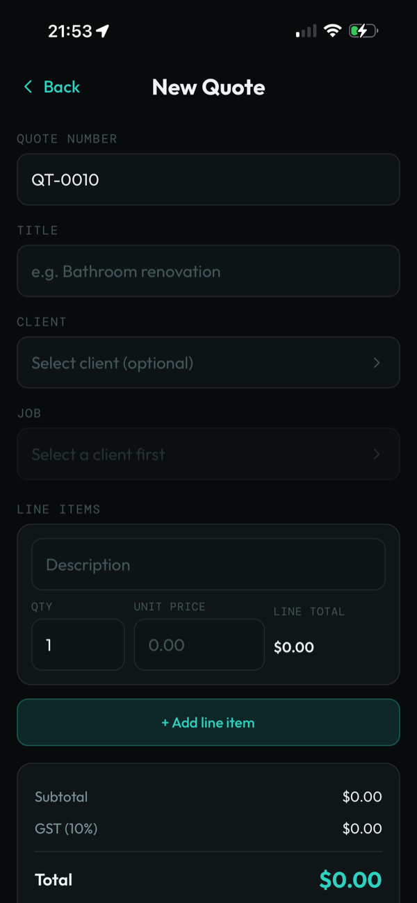 Creating a new quote with line items