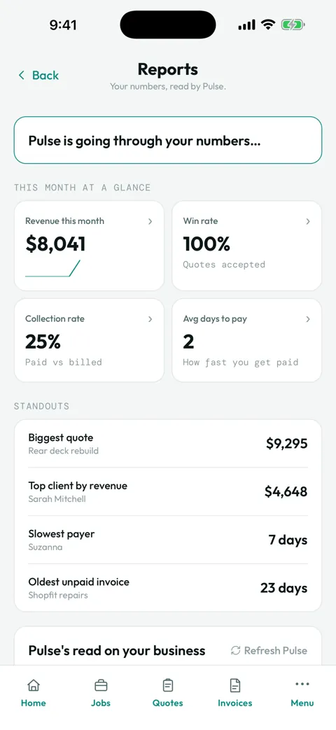 Quote Loop reports, your numbers read by Pulse